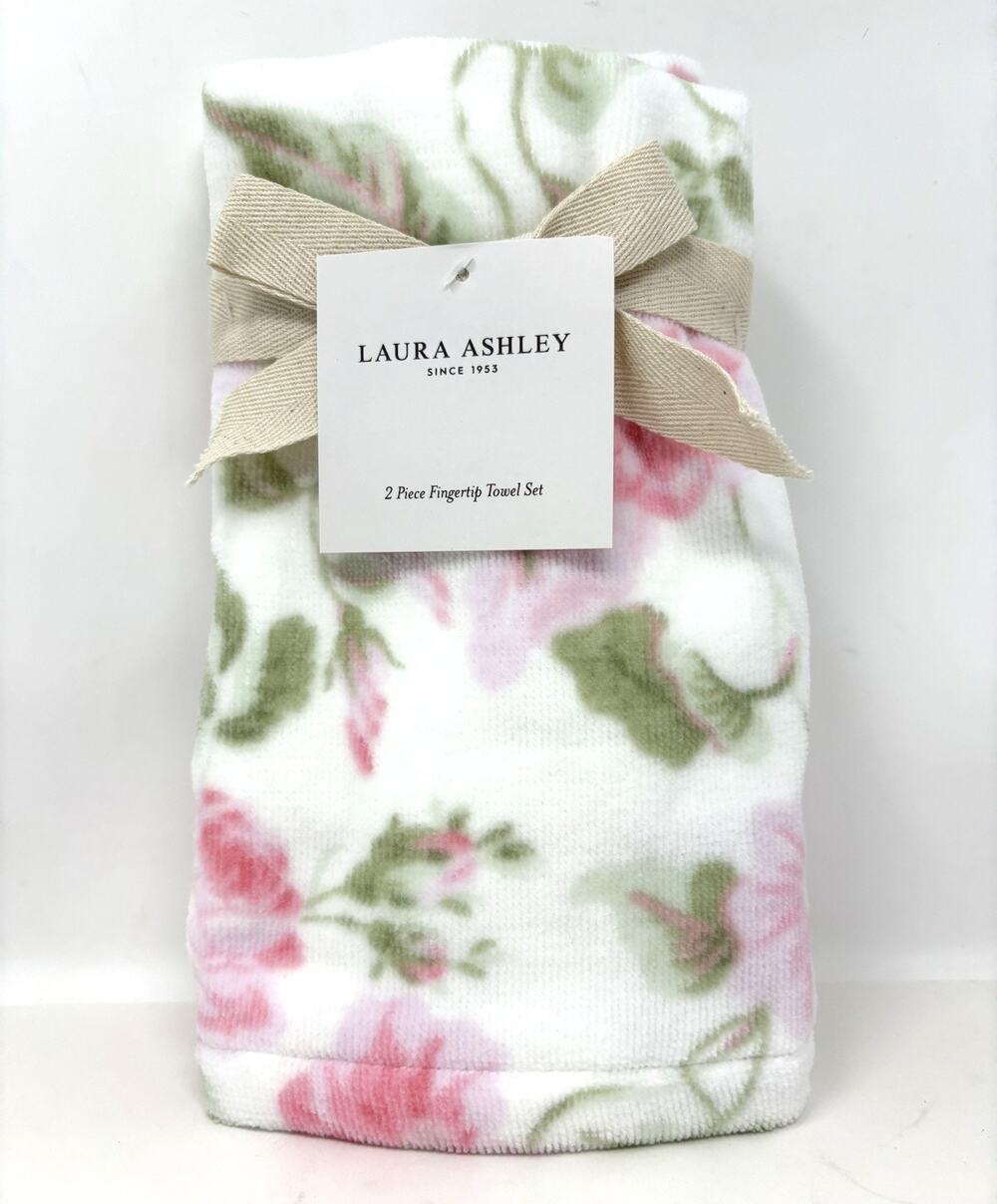 Laura Ashley Fingertip Towels Set Floral Morning Gloria 2 Pcs Pink Green NWT